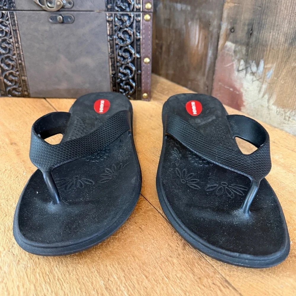 Okabashi Maui Mens Flip Flops Black Thong Sandals Made in USA Size L 10-11